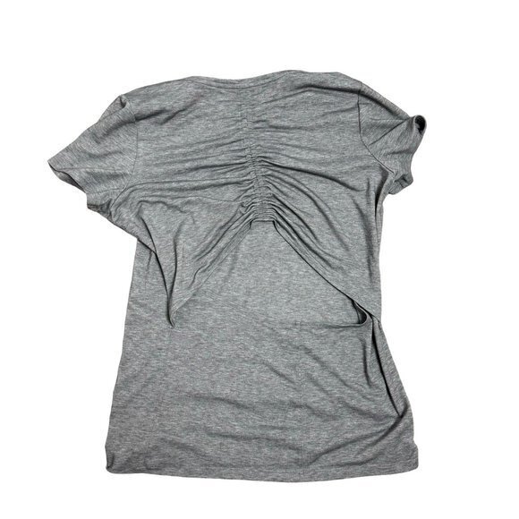 Athleta Womens Size Medium Gray Encore Short Sleeve Cinch Open Back Shirt - Picture 6 of 6